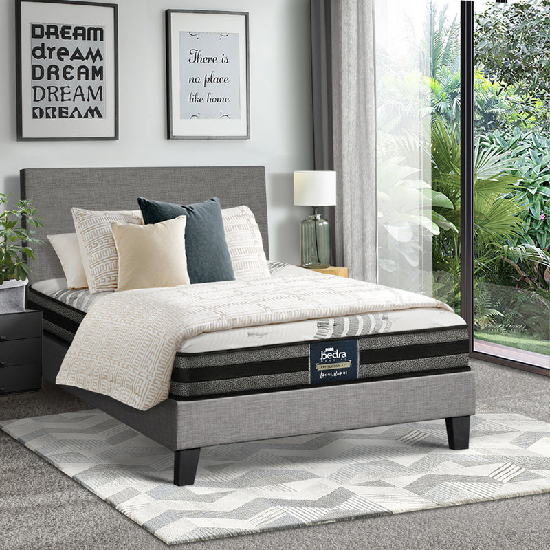 Oikiture Bed Frame with Single Size Mattress Set Grey Fabric