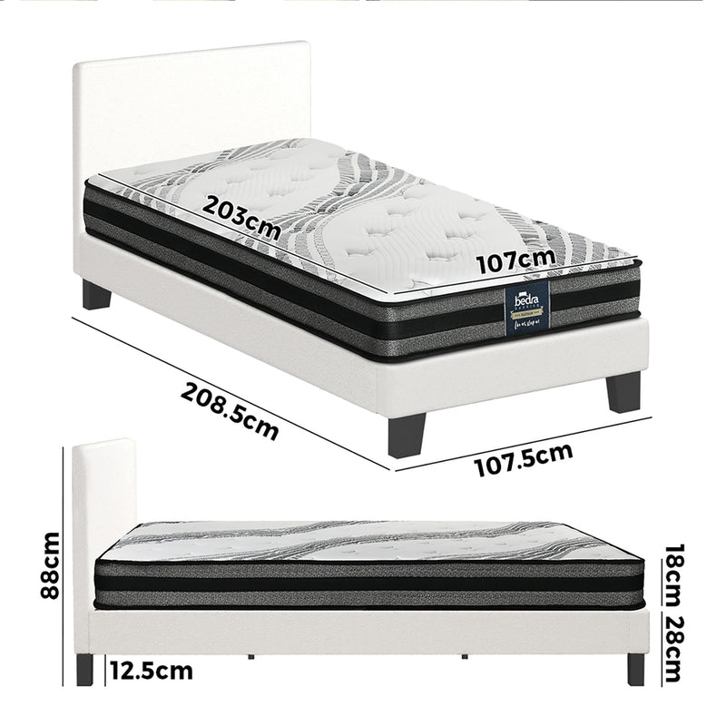Oikiture Bed Frame with King Single Mattress Set Boucle Fabric White