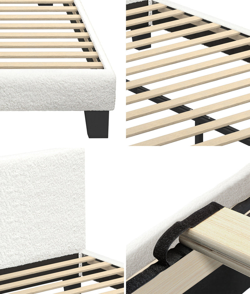 Oikiture Bed Frame with King Single Mattress Set Boucle Fabric White