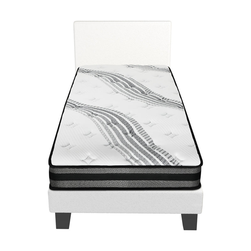 Oikiture Bed Frame with Single Size Mattress Set Boucle Fabric White
