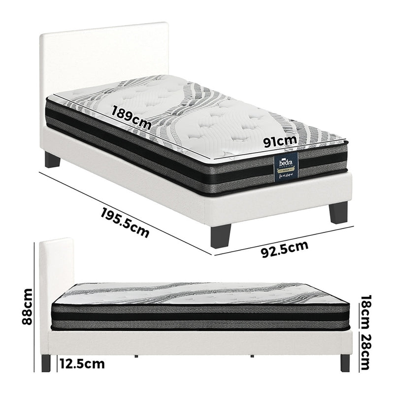Oikiture Bed Frame with Single Size Mattress Set Boucle Fabric White