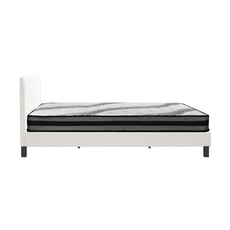 Oikiture Bed Frame with Single Size Mattress Set Boucle Fabric White