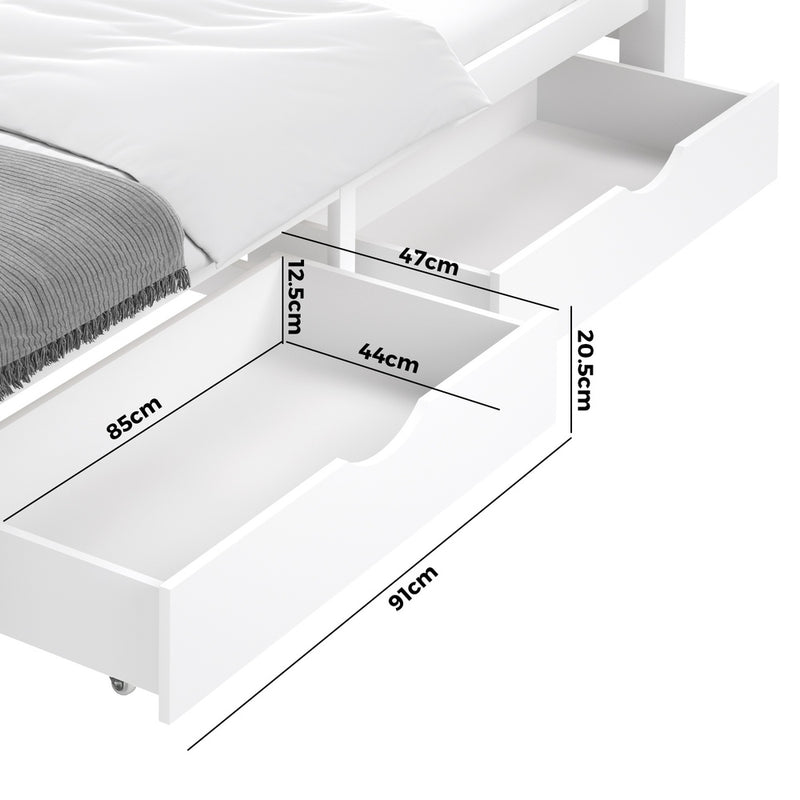 Oikiture 2x Storage Drawers Timber Trundle White