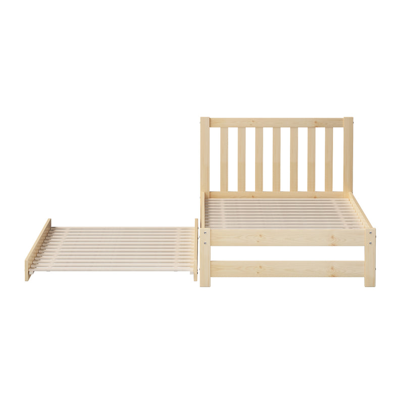 Oikiture Trundle Kids Bed Frame Single Wooden Timber Dual Beds Natural