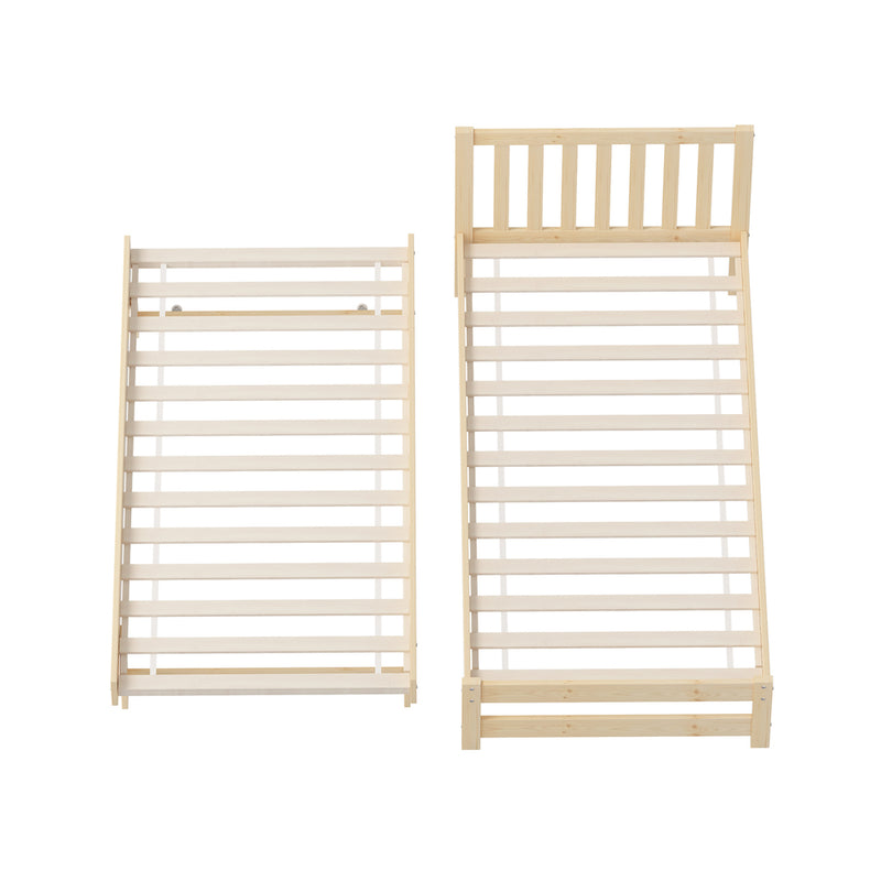 Oikiture Trundle Kids Bed Frame Single Wooden Timber Dual Beds Natural