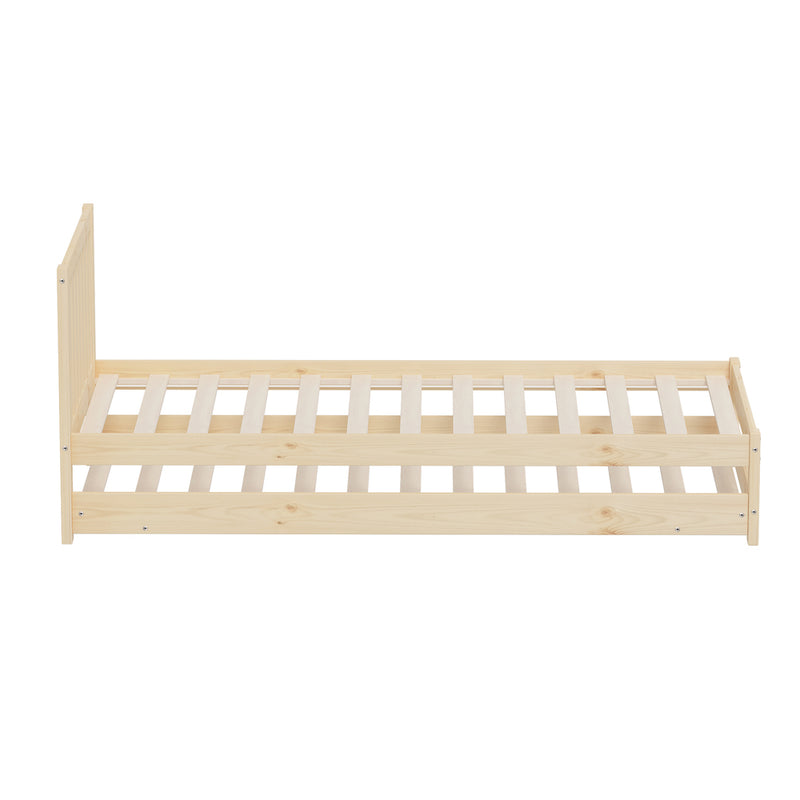 Oikiture Trundle Kids Bed Frame Single Wooden Timber Dual Beds Natural