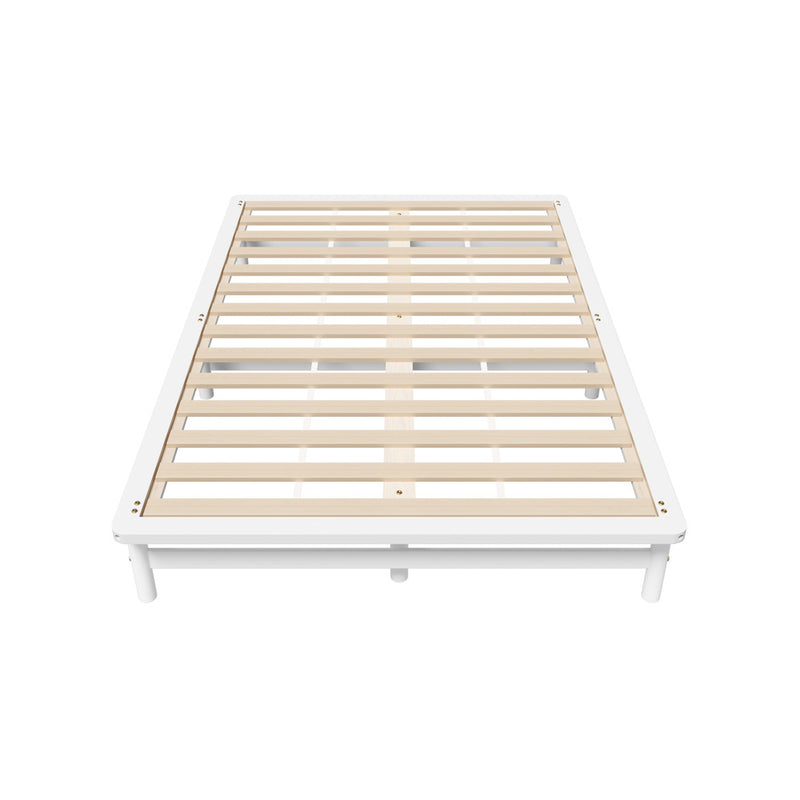 Oikiture Double Wooden Bed Frame Solid Pine Timber White