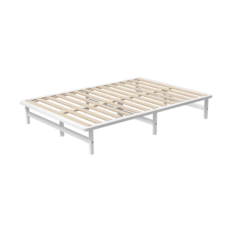 Oikiture Double Wooden Bed Frame Solid Pine Timber White