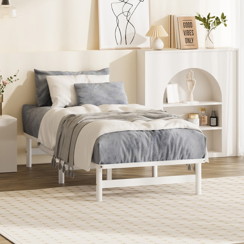 Oikiture Wooden Bed Frame Pine Timber King Single Size White