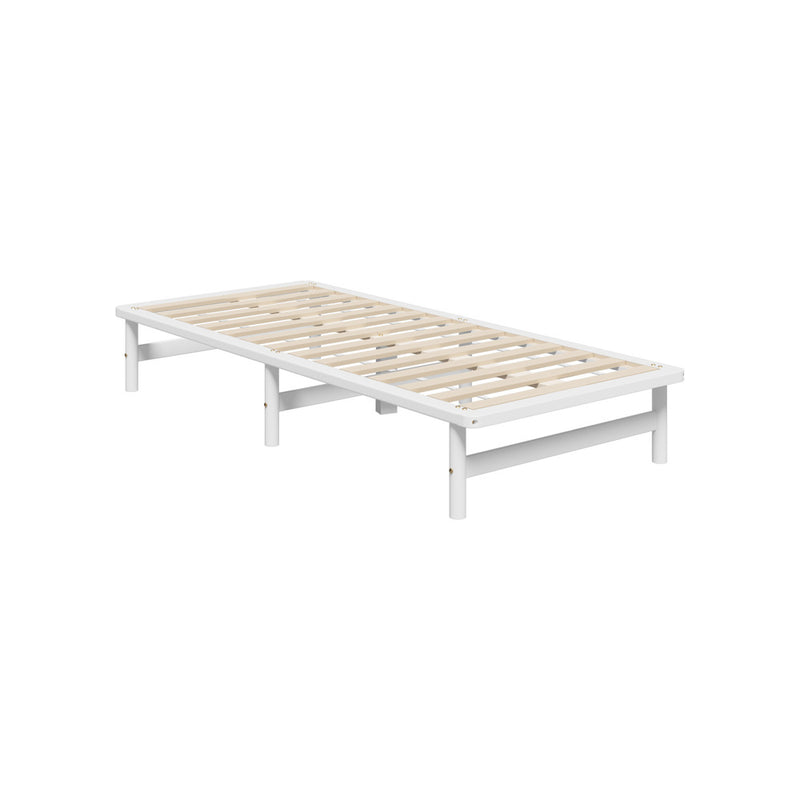 Oikiture Wooden Bed Frame Pine Timber King Single Size White