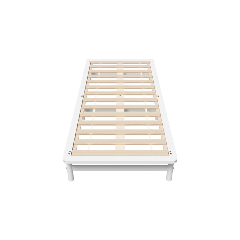 Oikiture Wooden Bed Frame Pine Timber King Single Size White