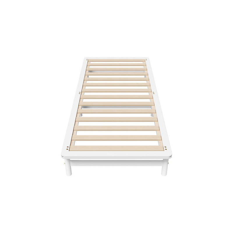 Oikiture Wooden Bed Frame Pine Timber King Single Size White