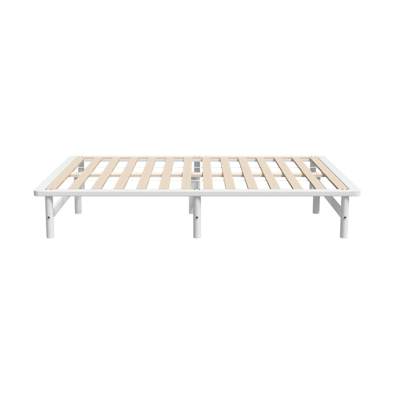 Oikiture Wooden Bed Frame Queen Size Solid Pine Timber White