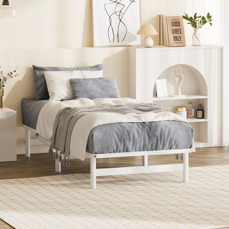 Oikiture Wooden Bed Frame Single Size Solid Pine Timber White