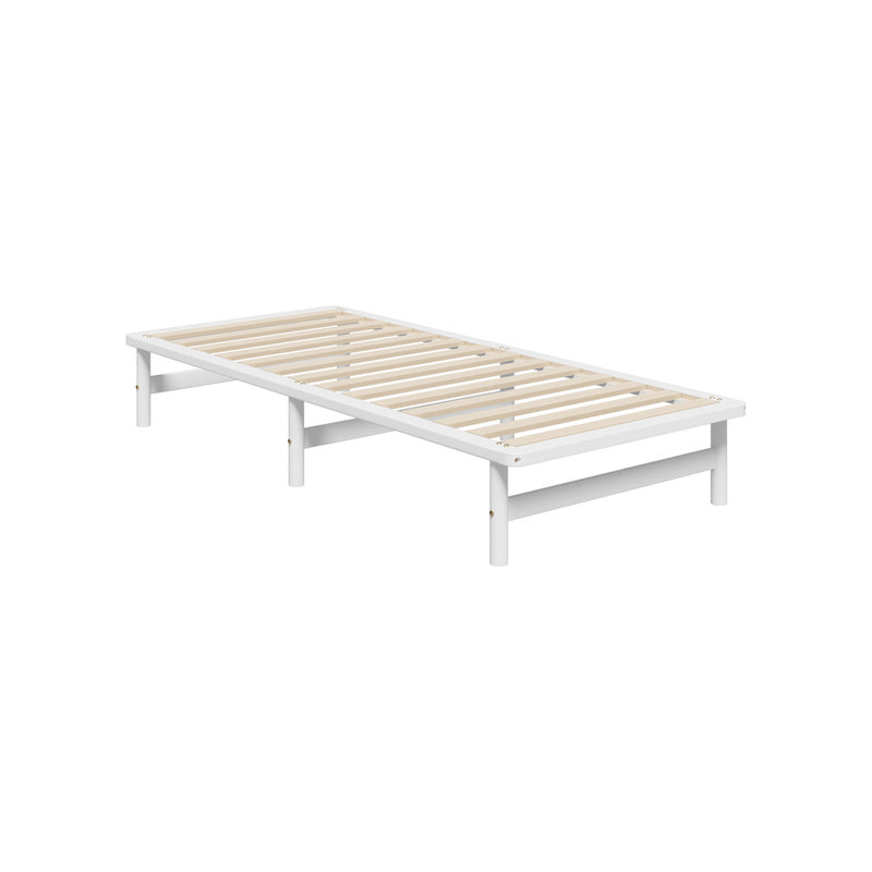 Oikiture Wooden Bed Frame Single Size Solid Pine Timber White