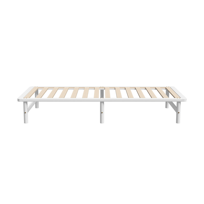 Oikiture Wooden Bed Frame Single Size Solid Pine Timber White