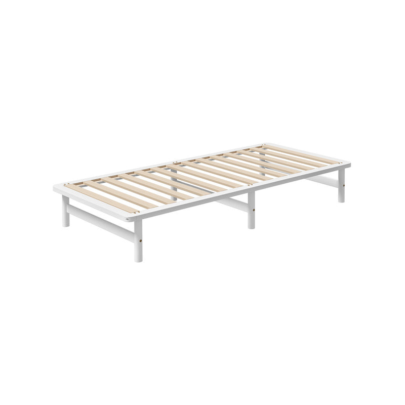 Oikiture Wooden Bed Frame Single Size Solid Pine Timber White