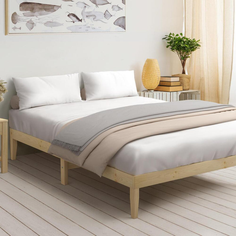 Oikiture Bed Frame Double Size Pine Wood Bed Base