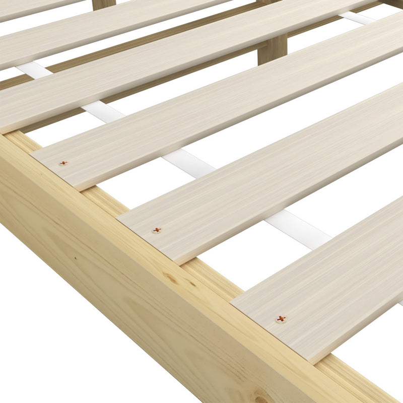 Oikiture Bed Frame Double Size Pine Wood Bed Base