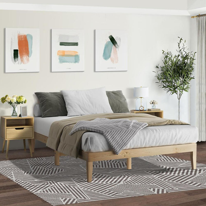 Oikiture Bed Frame Double Size Pine Wood Bed Base