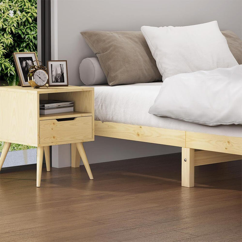 Oikiture Bed Frame Double Size Pine Wood Bed Base