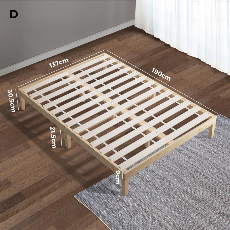Oikiture Bed Frame Double Size Pine Wood Bed Base