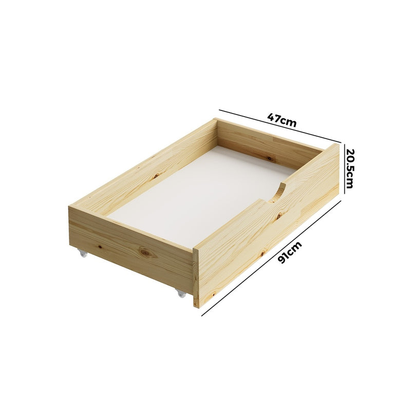 Oikiture 2x Trundle Drawers for Bed Frame with Wheels Wooden