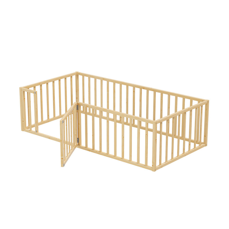 Oikiture 2-in-1 Kids Bed Frame Single Toddler Play Guard Fence Wood