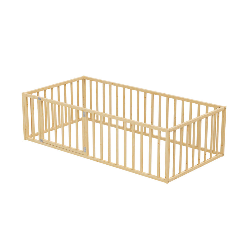 Oikiture 2-in-1 Kids Bed Frame Single Toddler Play Guard Fence Wood