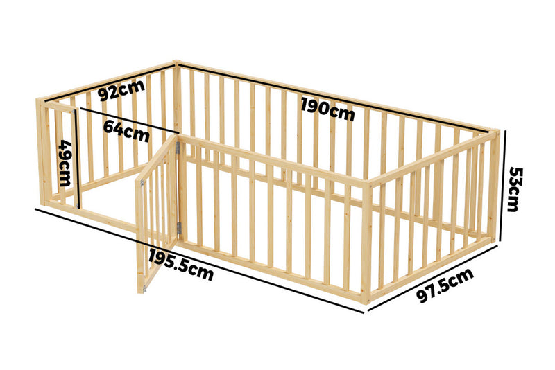 Oikiture 2-in-1 Kids Bed Frame Single Toddler Play Guard Fence Wood