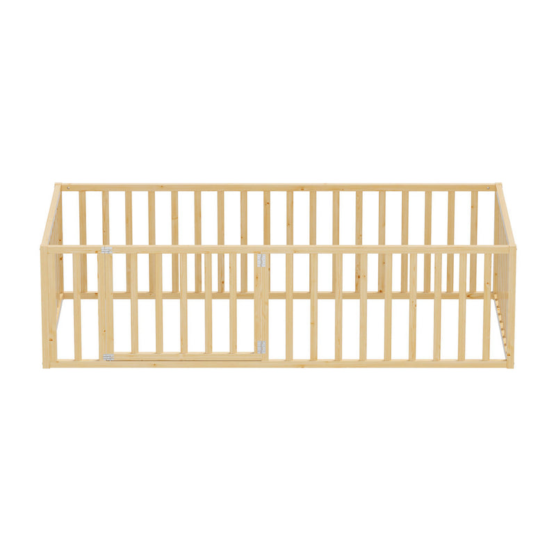 Oikiture 2-in-1 Kids Bed Frame Single Toddler Play Guard Fence Wood