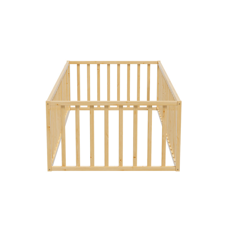 Oikiture 2-in-1 Kids Bed Frame Single Toddler Play Guard Fence Wood