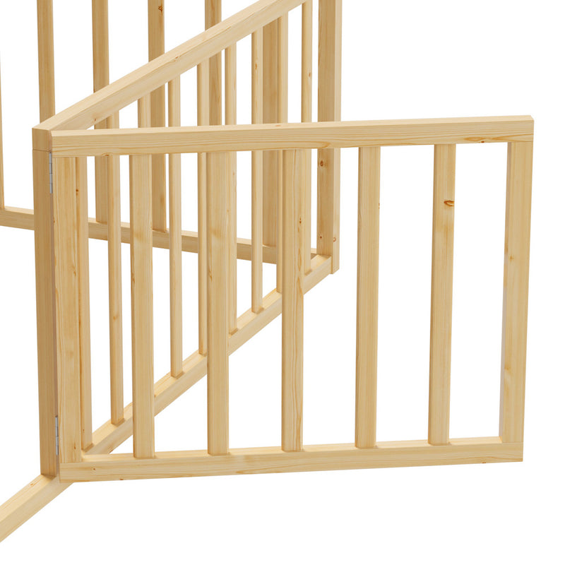 Oikiture 2-in-1 Kids Bed Frame Single Toddler Play Guard Fence Wood