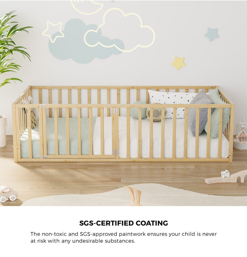 Oikiture 2-in-1 Kids Bed Frame Single Toddler Play Guard Fence Wood