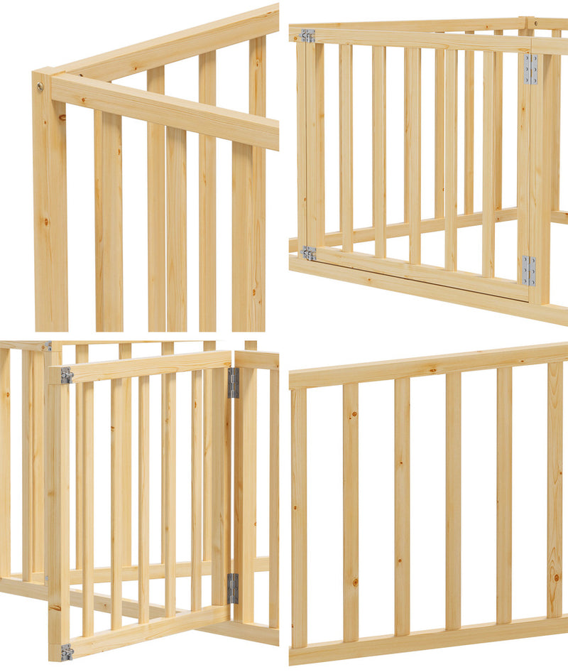 Oikiture 2-in-1 Kids Bed Frame Single Toddler Play Guard Fence Wood