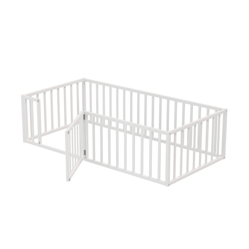 Oikiture 2-in-1 Kids Bed Frame Toddler Play Centre Guard Fence White