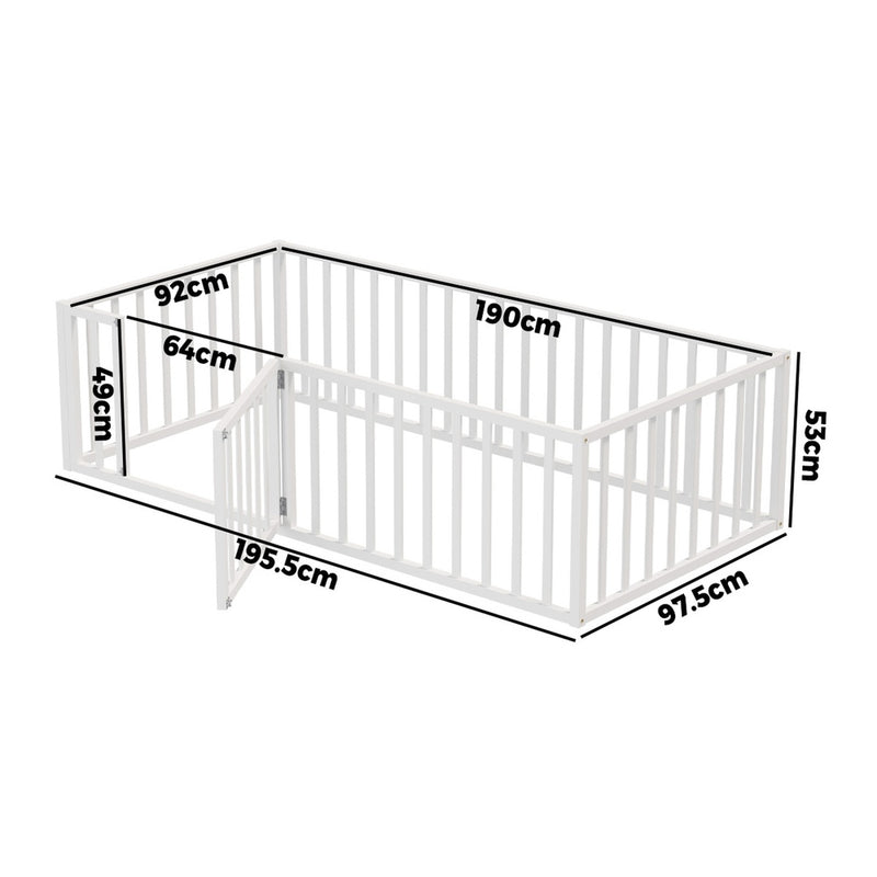 Oikiture 2-in-1 Kids Bed Frame Toddler Play Centre Guard Fence White