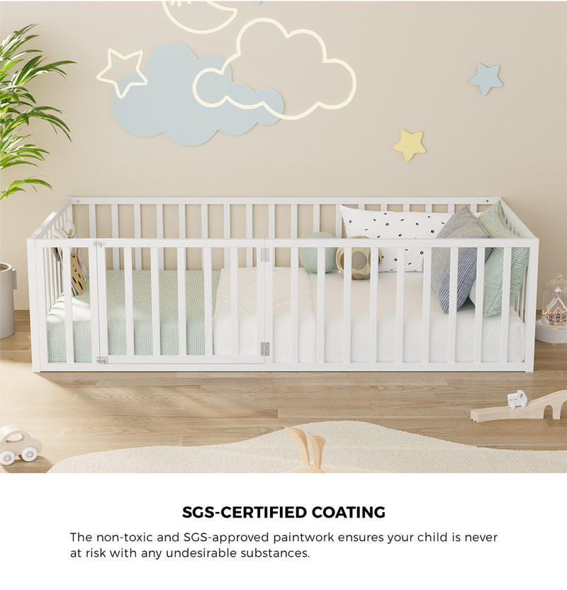 Oikiture 2-in-1 Kids Bed Frame Toddler Play Centre Guard Fence White