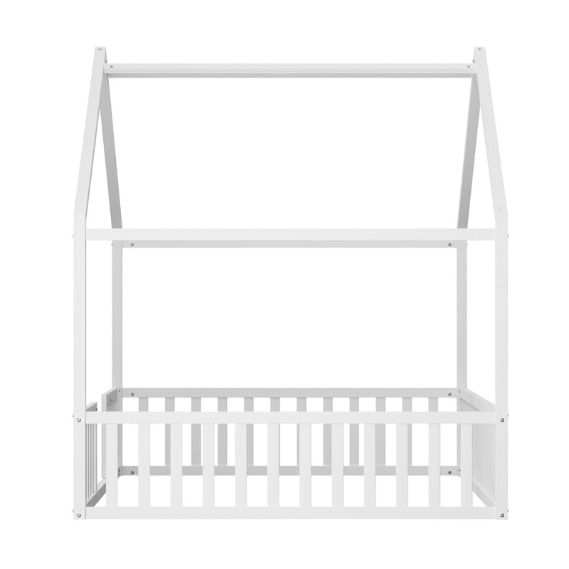 Oikiture Double House Beds Kids Wooden Bed Frame Timber Base White