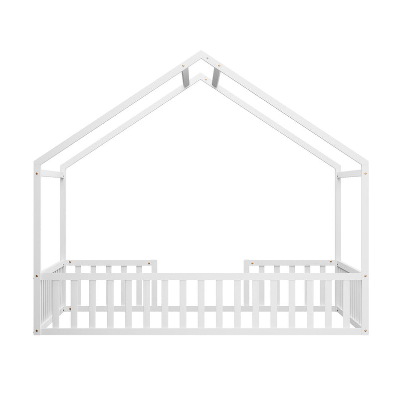 Oikiture Double House Beds Kids Wooden Bed Frame Timber Base White