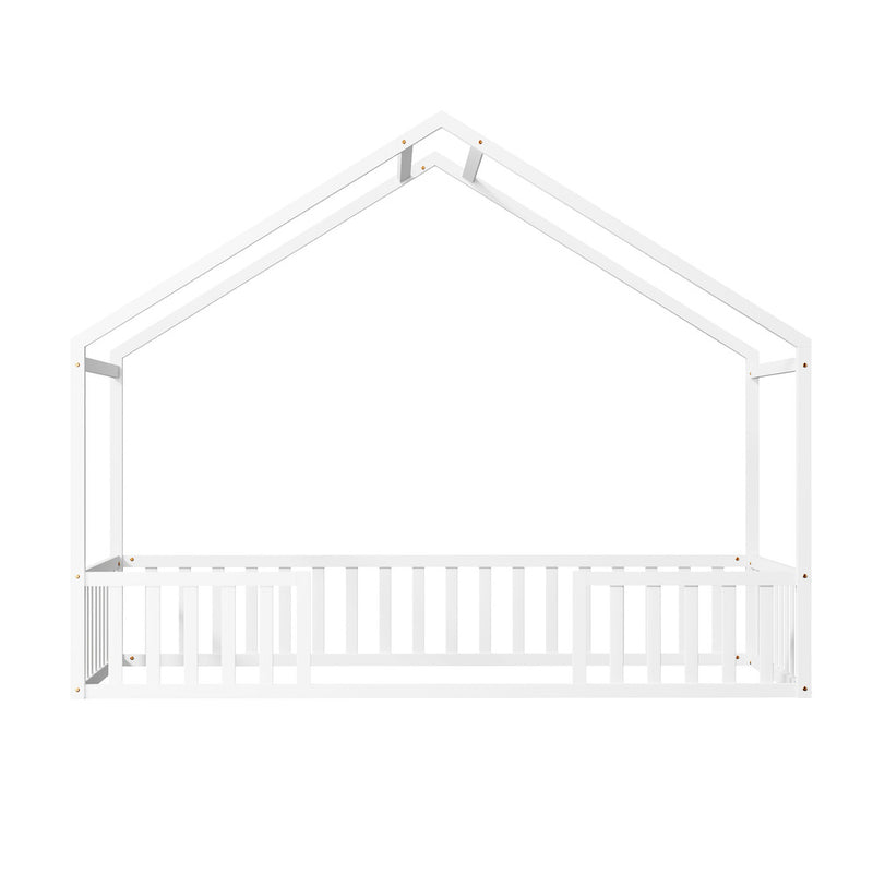 Oikiture Wooden Kids Bed Frame King Single House Beds Timber White