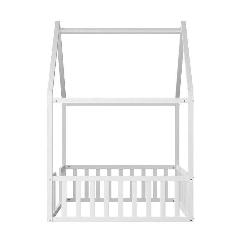 Oikiture Wooden Kids Bed Frame King Single House Beds Timber White
