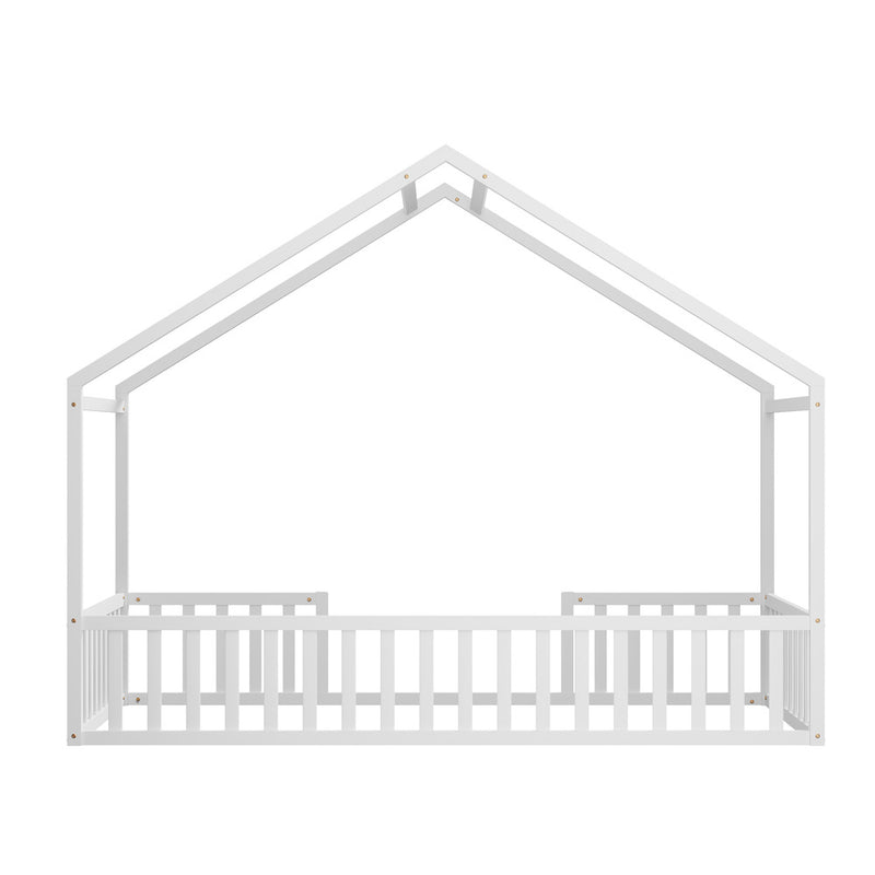 Oikiture Wooden Kids Bed Frame King Single House Beds Timber White