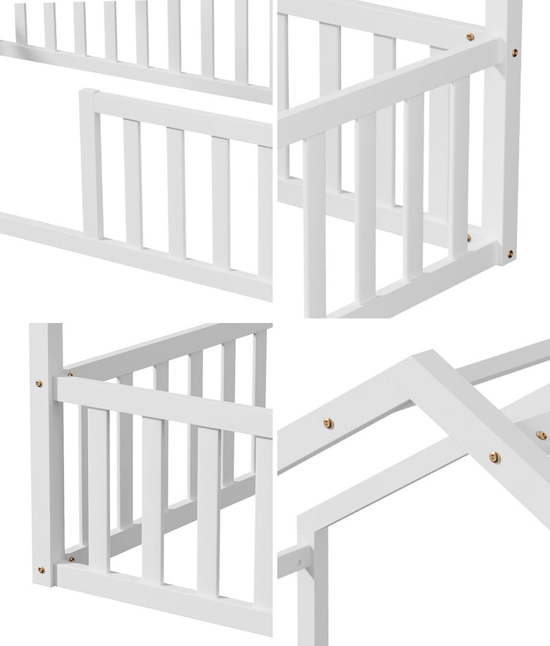 Oikiture Wooden Kids Bed Frame King Single House Beds Timber White