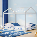 Oikiture Kids Wooden Bed Frame House Base with Fence Double White