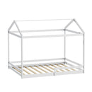 Oikiture Kids Wooden Bed Frame House Base with Fence Double White