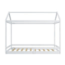 Oikiture Kids Wooden Bed Frame House Base with Fence Double White
