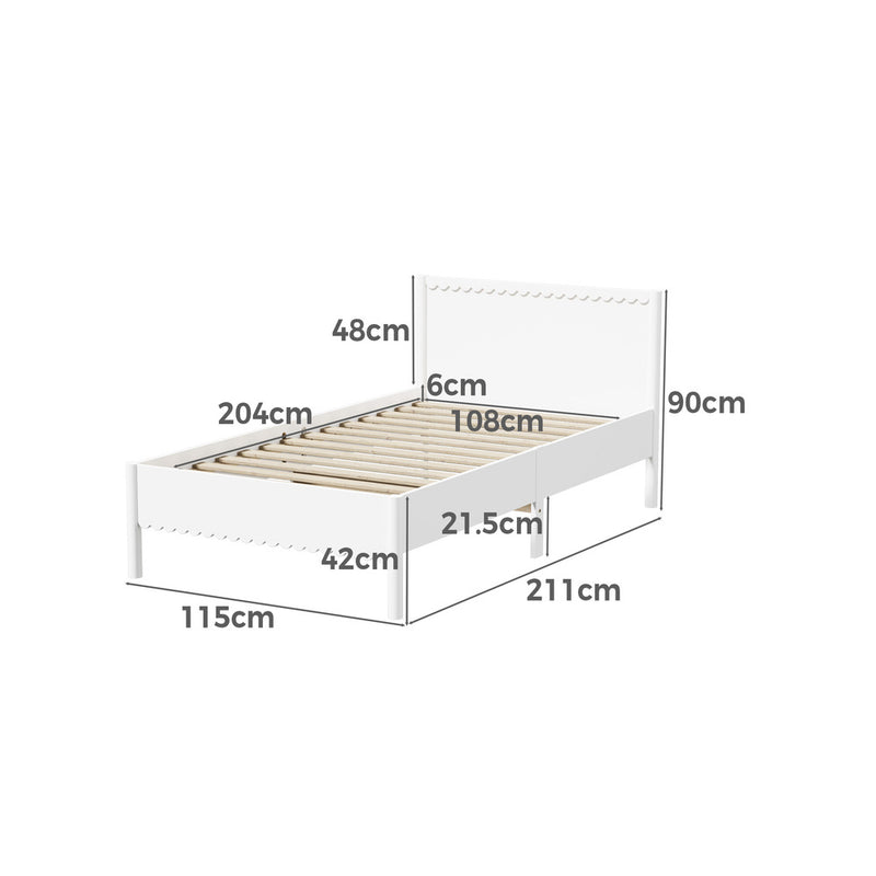 Oikiture Scalloped Bed Wooden Kids Bed Frame Timber King Single White