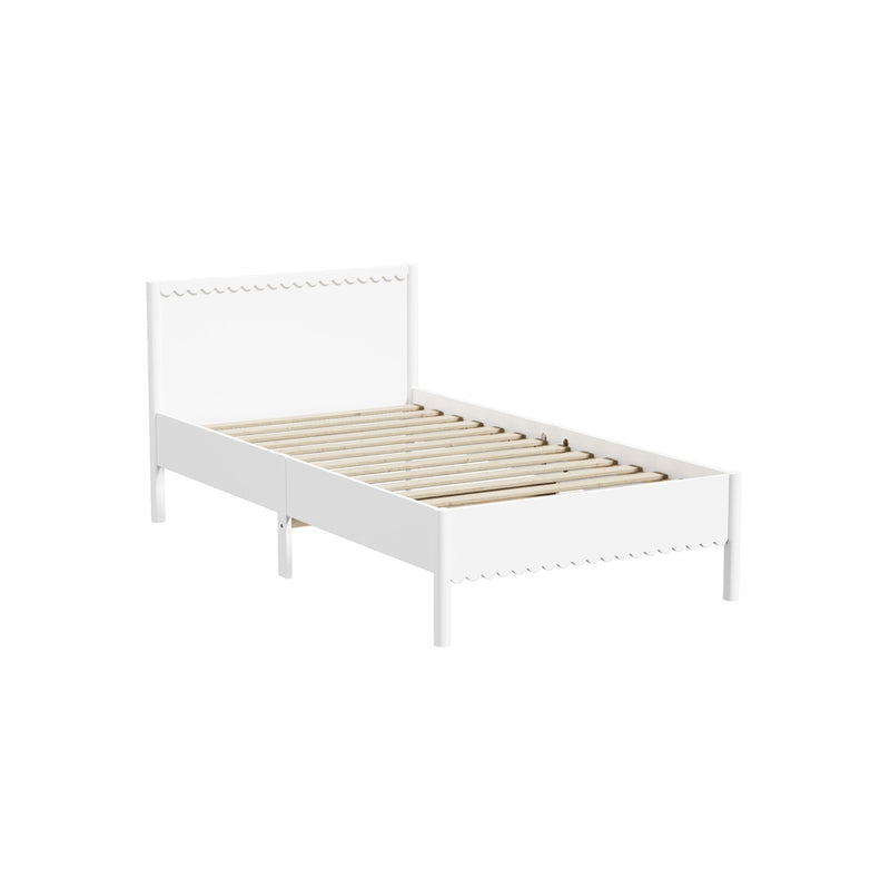 Oikiture Scalloped Bed Wooden Kids Bed Frame Timber King Single White