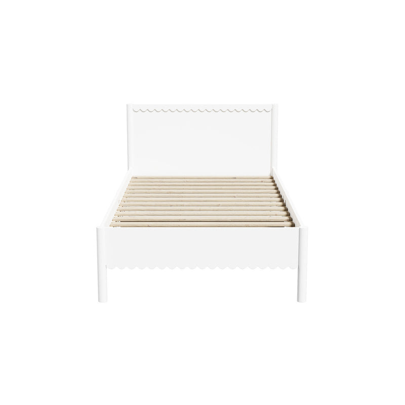 Oikiture Scalloped Bed Wooden Kids Bed Frame Wood Timber Single White